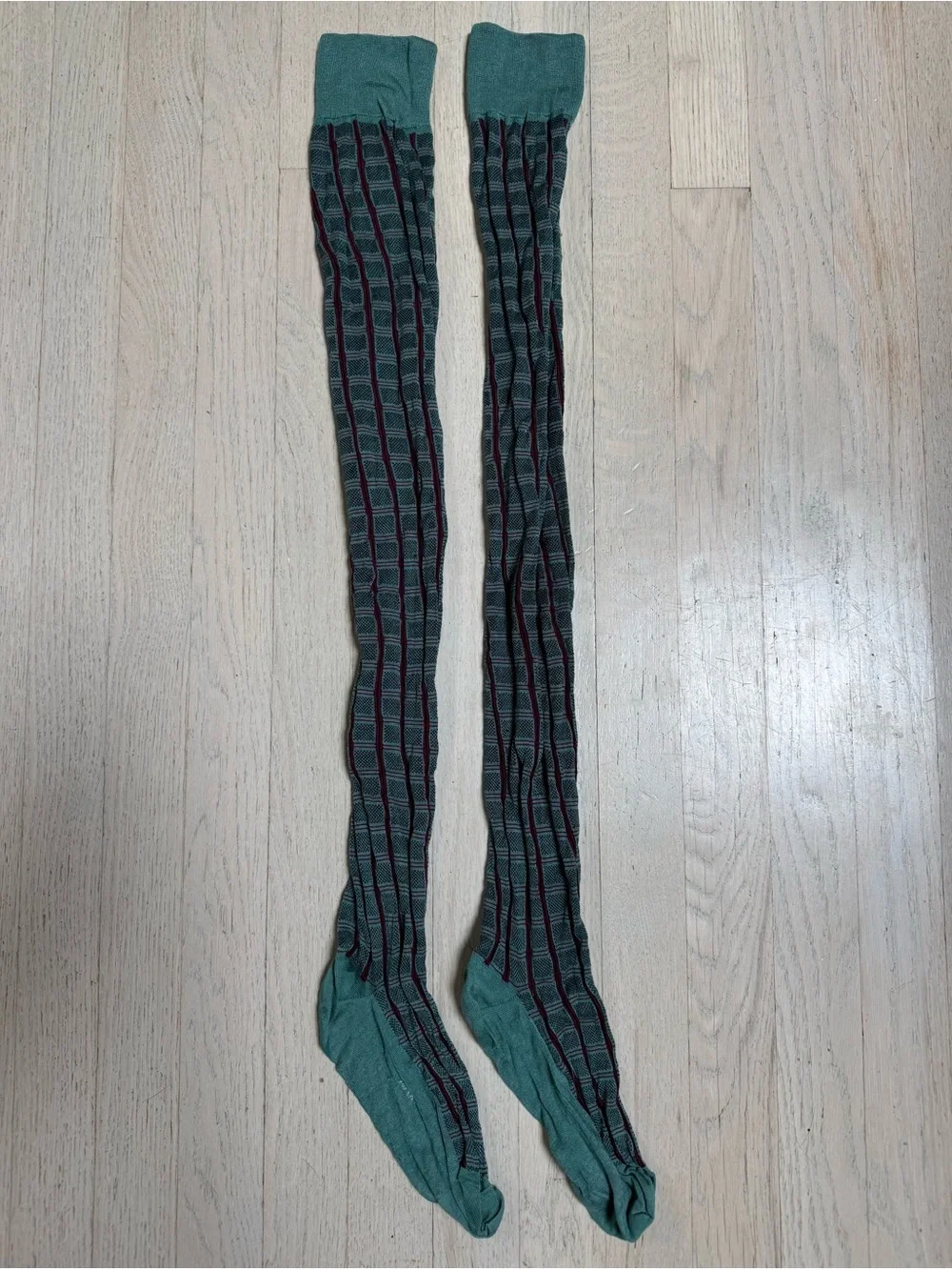 Prada over the knee thigh high plaid socks teal